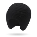 Gorro clásico de punto negro con orejeras y textura de canalé para calidez y protección invernal - Talla única / Negro