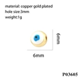 6mm copper gold plated evil eye bead with 3mm hole size and technical dimensions - P03605 Round Blue White Eye