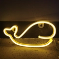 Whale-shaped LED neon light with warm yellow glow and wall-hanging mounting holes - Whale Warm White