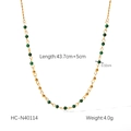 Detail of 18K gold plated necklace showing 43.7cm length and green natural stone beads - Green Round Bead Style (HC-N40114)