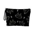 Borsa cosmetica nera con motivo gatto, chiusura a cerniera e cinturino da polso - Motivo gatto con cinturino in fettuccia(xy-097)