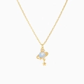 Elegant gold Saturn planet necklace with light blue stone pendant and star charm - Single Piece / 18K Gold Plated / Blue Planet