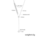 Silver-colored titanium steel wheat leaf Y-necklace featuring a round faux pearl pendant - 2 Pearls / Steel