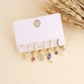 Detail of bohemian gold earring set with rhinestones and pearls on a display card - Faux Pearl Full Diamond Six-Piece Set (6#)