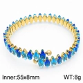 18K gold plated bangle with blue zircon stones in spiral open design, 8mm width - Blue Gradient (KB169602-GG)