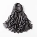 Dark grey shimmering scarf with metallic silver threads and delicate fringed edges - Dark Gray