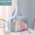 Large blue transparent PVC makeup bag with cute rabbit pattern and top handles - Large / Blue