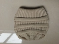 Beige thick cable knit ponytail beanie for women with open top design for outdoor warmth - One Size / Beige