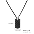 Men's black titanium steel necklace with rectangular textured pendant and box chain - Black
