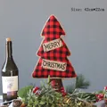 Christmas tree tabletop decor with red black buffalo plaid fabric and burlap Merry Christmas sign - Red & Black Buffalo Plaid Tree A