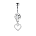 Piercing ombelico argento con zircone e ciondolo a cuore traforato scintillante - Pendente Cuore Argento