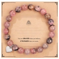 Bracelet perles en pierre rose avec breloque cœur sur carte cadeau 60ème anniversaire - Bracelet en Pierre Rhodonite + Carte Joyeux 60ème