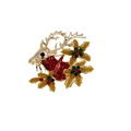 Detail der Weihnachts-Rentier-Brosche mit roten und grünen Strasssteinen auf Goldlegierung - Rentierkopf Stil B-190513-02