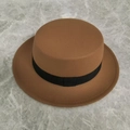 Classic brown felt boater hat featuring a flat top and elegant black decorative ribbon - 57cm / Dark Khaki Ribbon