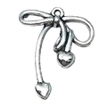 Silver bowknot alloy charm with dangling double hearts for DIY jewelry making - 1pc Bow Heart Pendant 24x20mm