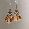 Bohemian rhombus drop earrings with brown and white enamel patterns and cotton tassels - Drip Oil Rhombus Cotton Tassel Style (HE27113)