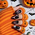 Unghie finte per Halloween con design a ragnatela nera e rosa e accenti di glitter - Stile Ragnatela Versione Colla(Y-424)