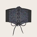 Cintura a corsetto elastica nera con glitter e lacci frontali per vestiti - Nero