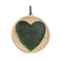 Large gold heart pendant charm with green zircon center and white crystal borders - Green-Round Pave Heart