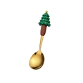 Cucchiaio natalizio in acciaio inossidabile dorato con decoro a forma di albero verde - Cucchiaio Albero Grande / Oro