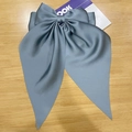 Dusty blue satin oversized bow hair clip with a silky texture and spring clip base - Blue Grey