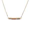Golden box chain necklace featuring a curved bar pendant with rainbow pavé zircon stones - Gold