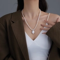 Minimalist freshwater pearl choker with a unique baroque pearl pendant on model - Baroque Pendant Pearl Necklace (W-d-009)