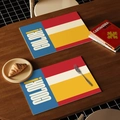 Waterproof leather placemat set with colorful geometric patchwork and 'COLOR!' text - Contrast Jump