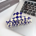 Blue and white checkerboard pattern hair claw clip in a minimalist lifestyle setting - 9.5CM / Navy Blue