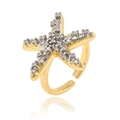 Detailed close-up of golden starfish ring featuring micro-pave clear zircon stones - Adjustable Open / Sea Star Shaped Gold(J1521)