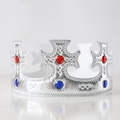 Silver plastic royal king crown with red and blue gemstones for birthday cake decoration - One Size / Silver Cross Crown