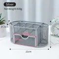Silver metal mesh desk organizer with nine compartments and a small drawer, size 22cm long - Silver