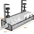 Black metal wire cable management tray with C-clamps for under desk cord organization - Slanted Black Semi-round Opening (34*11*7.5cm) / Black