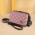 Mini rose gold PC hard shell crossbody suitcase bag with diamond texture and strap - Rhombus Rose Gold Pink