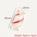 Mini resin candy charm with colorful sequins and red stripes for DIY crafts, 30mm size - White Striped Candy