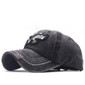 Vintage washed denim baseball cap with eagle embroidery and leather-edged curved brim - L(58-60cm) / Black