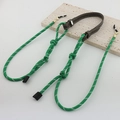 Neon green braided eyewear strap with dark brown leather connectors and adjustable loops - Green