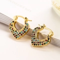 Chic gold-plated heart hoop earrings with multicolored pavé-set cubic zirconia crystals - Gold Multicolor Zirconia