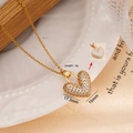 Golden heart pendant necklace with rhinestones and white inlay on a 40cm plus 5cm chain - Double Sided Heart 2581