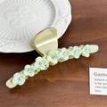 Pinza per capelli in acetato verde chiaro con strass e fiori su superficie di legno - 12.2CM / Giallo Lime