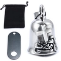 Cross stainless steel motorcycle bell with black velvet pouch and metal hang tag set - Steel Color Set 2 (Includes Pouch + Tag)