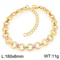 8mm gold infinity bracelet featuring pink round cubic zirconia with extension chain - Gold Circular Link Style (KB208888-ZCG)