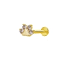 Golden cat paw labret stud earring with four clear sparkling cubic zirconia stones - Gold Cat Paw (Clear Zirconia)(24042403-9)