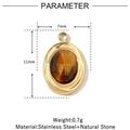 Detailed macro view showing the 11mm brown natural stone pendant with size parameters - VG844-Gold Oval Brown Stone (Pack of 3)