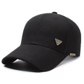 Classic black baseball cap for men featuring a subtle grid texture and eagle metal badge - Adjustable / Black