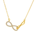 Infinity heart necklace in gold finish with white pavé crystals on a delicate chain - KC Gold Half-pave Infinity Style