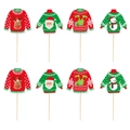 Set of 8 festive ugly Christmas sweater cupcake toppers with reindeer and Santa designs - Ugly Sweater Topper Set