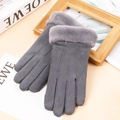 Gants d'hiver gris en similicuir pour femmes avec revers en fausse fourrure et écran tactile - Taille unique / Daim Synthétique Trois Lignes Gris (Double Épais)
