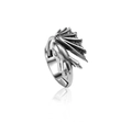 Silver gothic dragon ring with detailed wings and scales in adjustable open style - Antique Silver