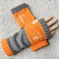 Damen Herren Winter Strick Fingerlose Handschuhe Orange Grau Gestreift Warme Handschuhe - Kreuz Orange